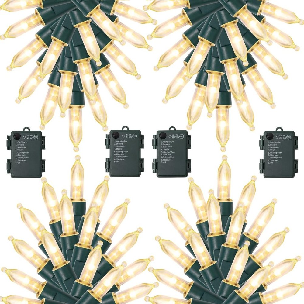 4 Pack 50LED Christmas Tree Light 16FT Battery Operated Waterproof Holiday Decor